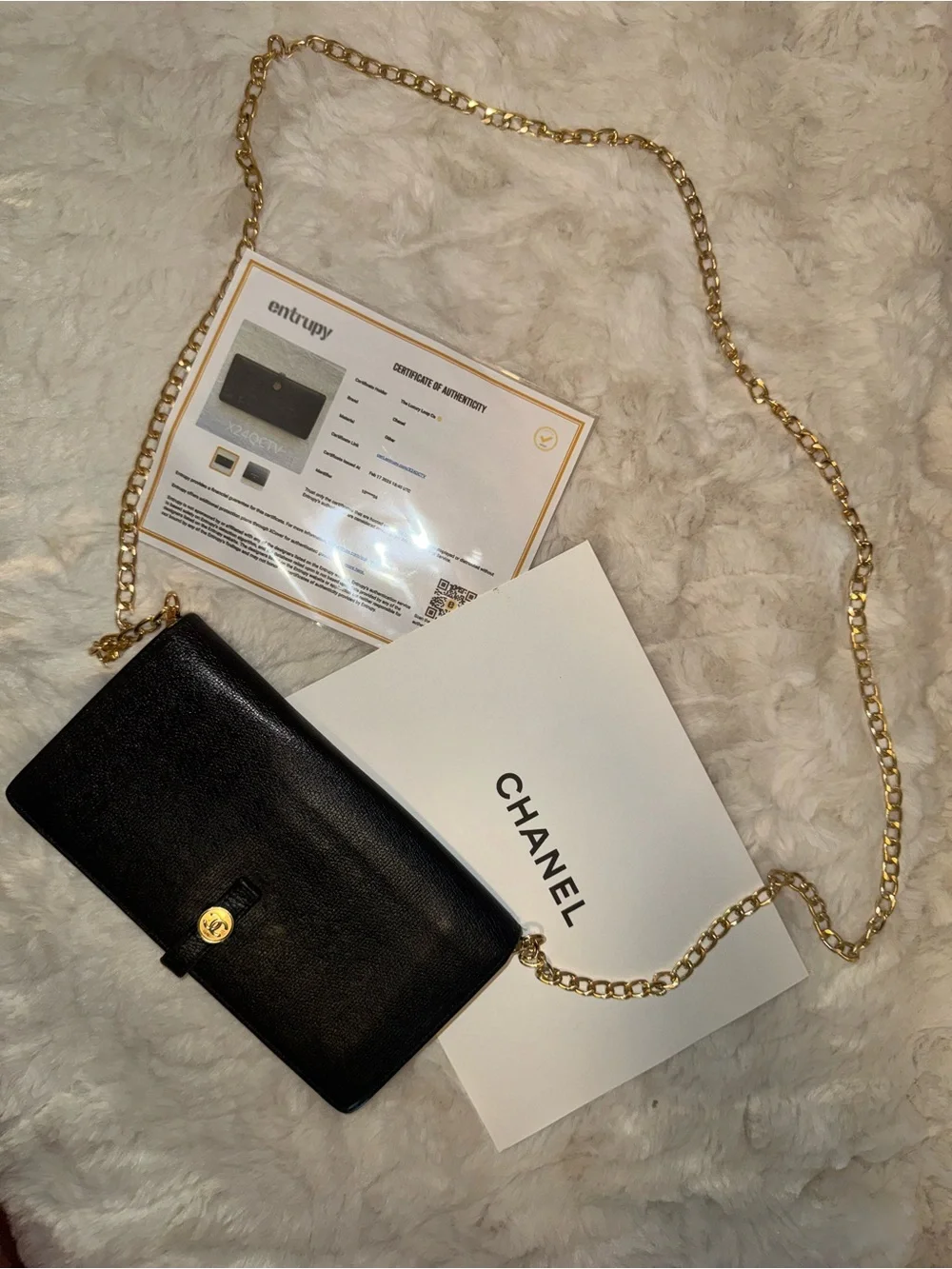 CHANEL black leather